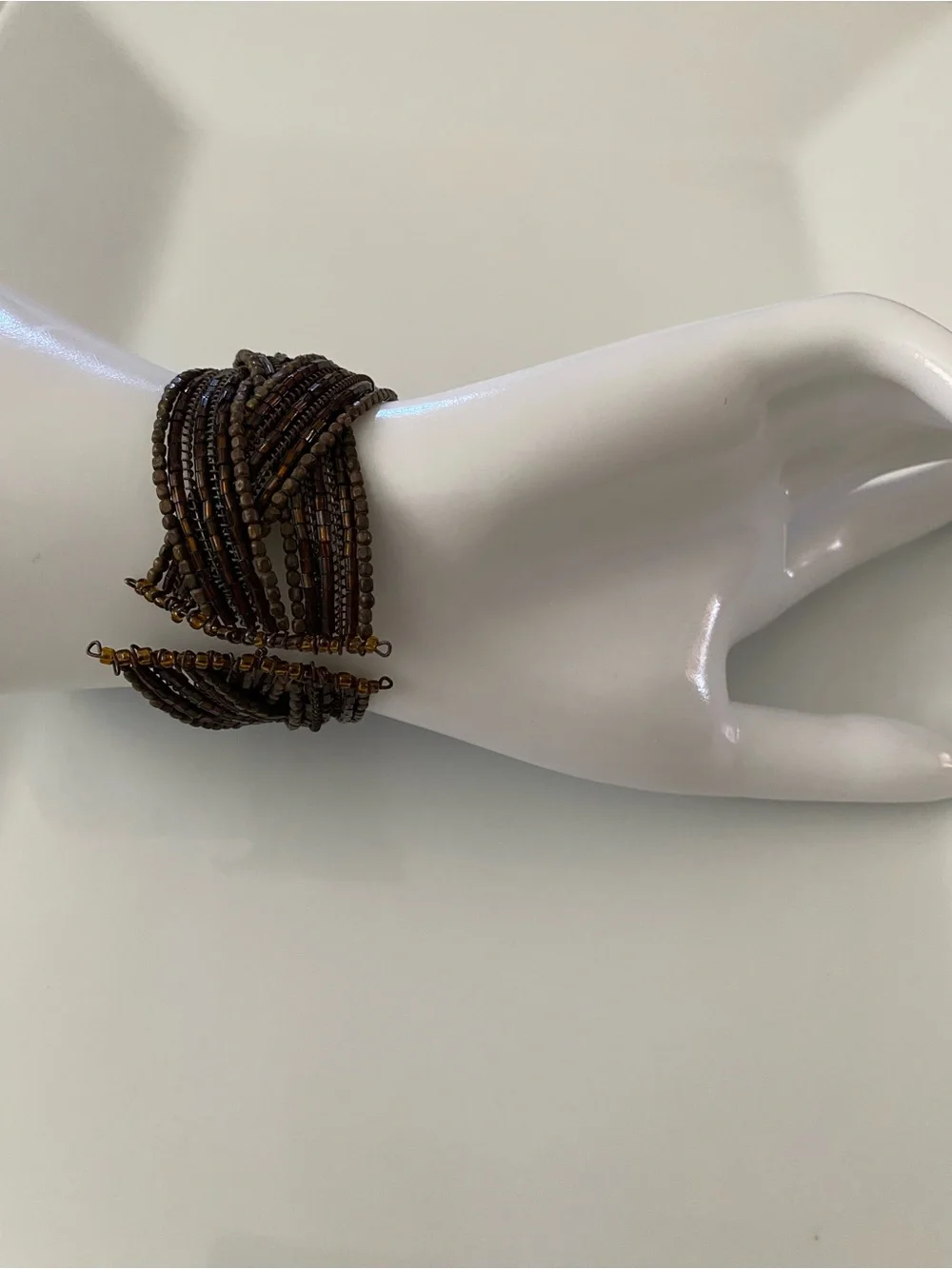 Multi-Strand Brown Beaded Wrap Bracelet